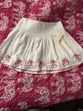 Cream Mini Skirt with Red Cherry Trim